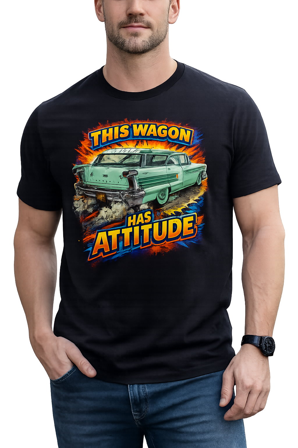 “This Wagon Has Attitude” – Classic Wagon Statement Tee
