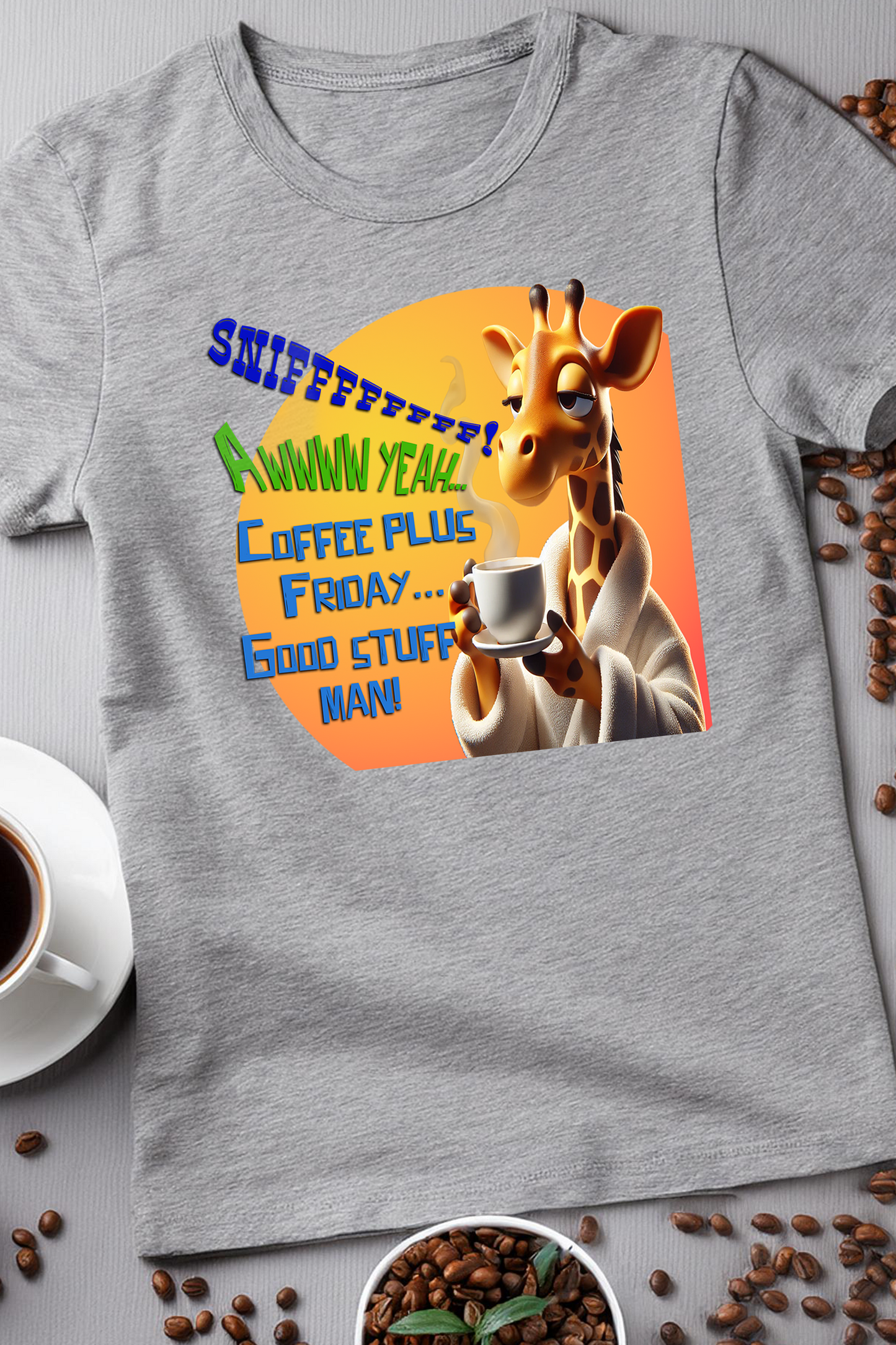 Friday Coffee Giraffe T-Shirt – Funny & Relaxed Coffee Lover Tee